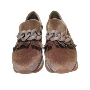 Coconuts by Matisse Bess, Platform loafers taupe suede fringe & chain detail 7m